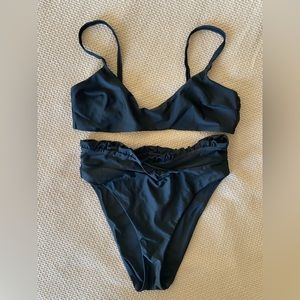 Aerie Black High Waisted Criss Cross Bikini Set